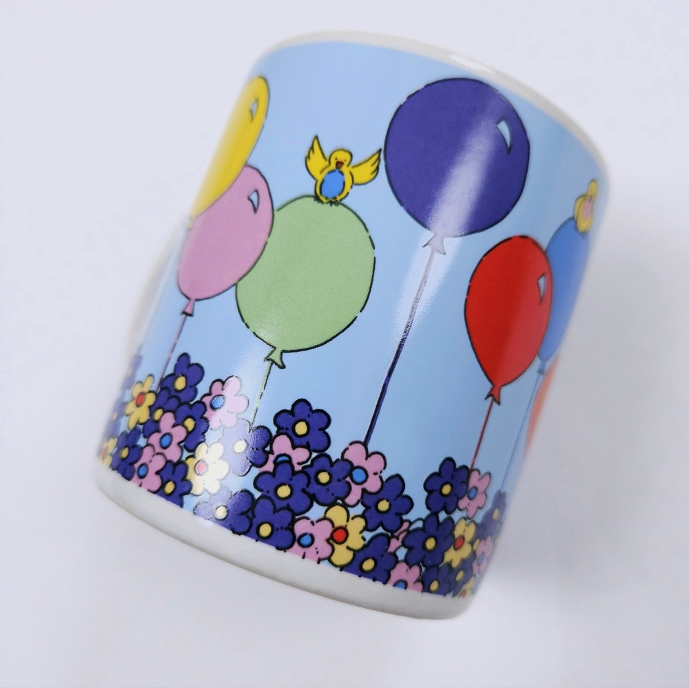 Russ Berrie Vintage Happy Birthday Mug Balloons Flowers Birds 14oz Cup Ceramic - Picture 8 of 10